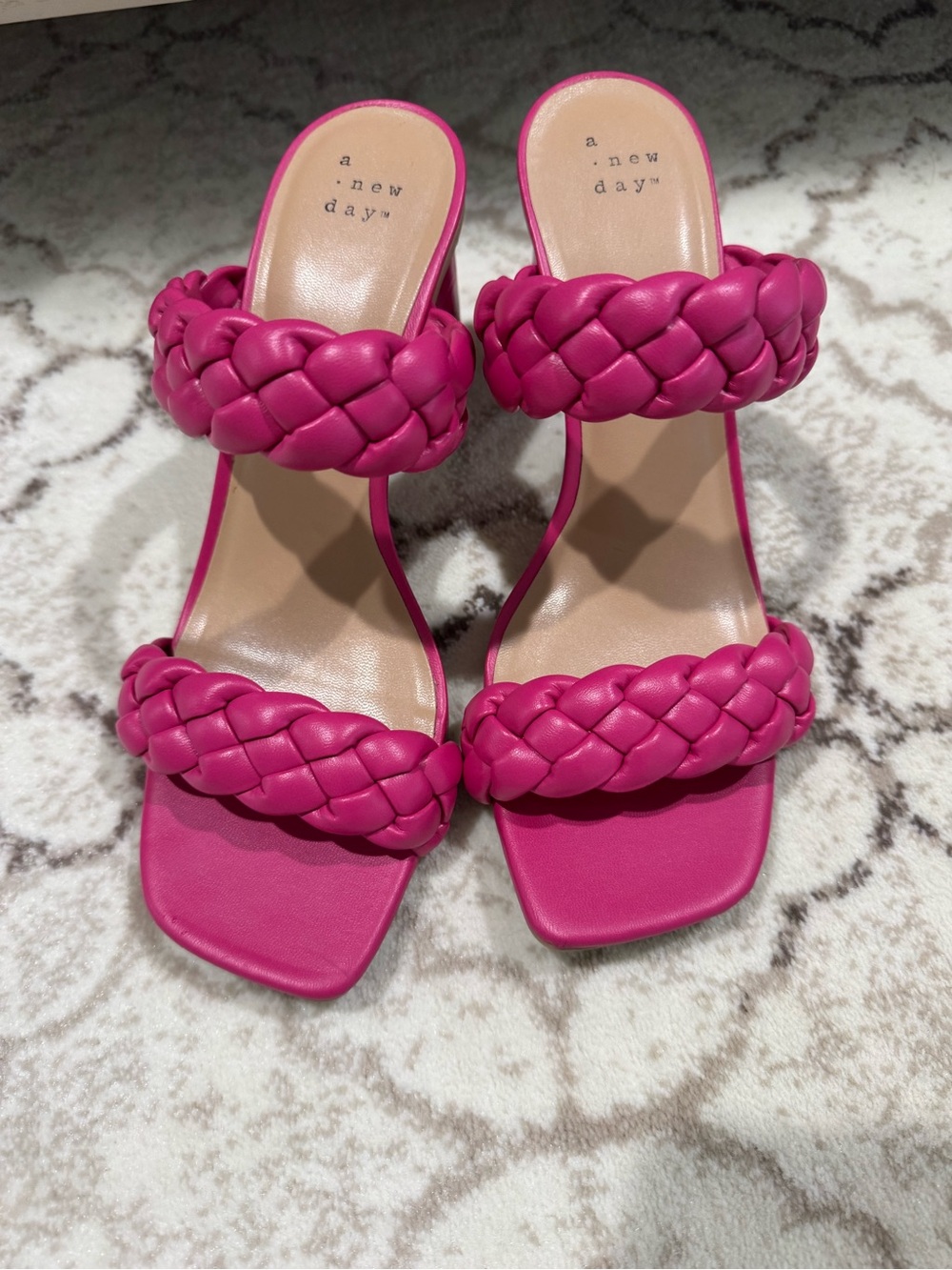 Braided Strap Square-Toe Heeled Sandals in Pink, Taupe, off White, Metallic. - Picture 10 of 10